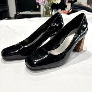 NWT Worthington square toe stacked heel black patent leather women’s size 7.5